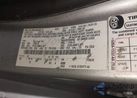 2012 Ford Fiesta Se из США, поврежденный, VIN 3FADP4EJ4CM126262